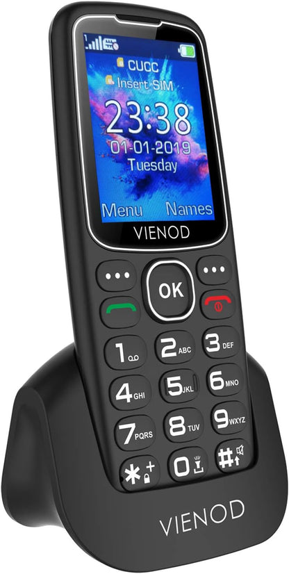 Vienod V206 Entsperrtes GSM-Mobiltelefon mit großen Tasten und SOS-Taste, 2,4-Zoll-Seniorenhandy, Taschenlampe und Ladestation