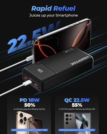 VNIPPTOK Powerbank 20000mAh, Tragbares 22,5W Power Bank mit USB C