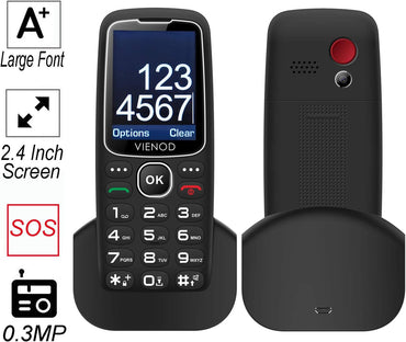 Vienod V206 Entsperrtes GSM-Mobiltelefon mit großen Tasten und SOS-Taste, 2,4-Zoll-Seniorenhandy, Taschenlampe und Ladestation