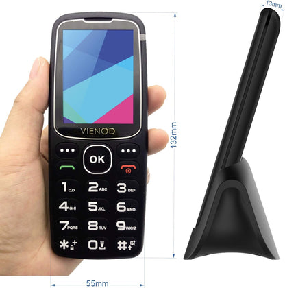 Vienod V206 Entsperrtes GSM-Mobiltelefon mit großen Tasten und SOS-Taste, 2,4-Zoll-Seniorenhandy, Taschenlampe und Ladestation