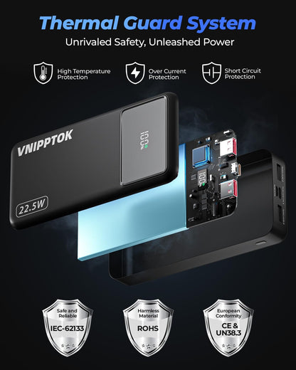 VNIPPTOK Powerbank 20000mAh, Tragbares 22,5W Power Bank mit USB C