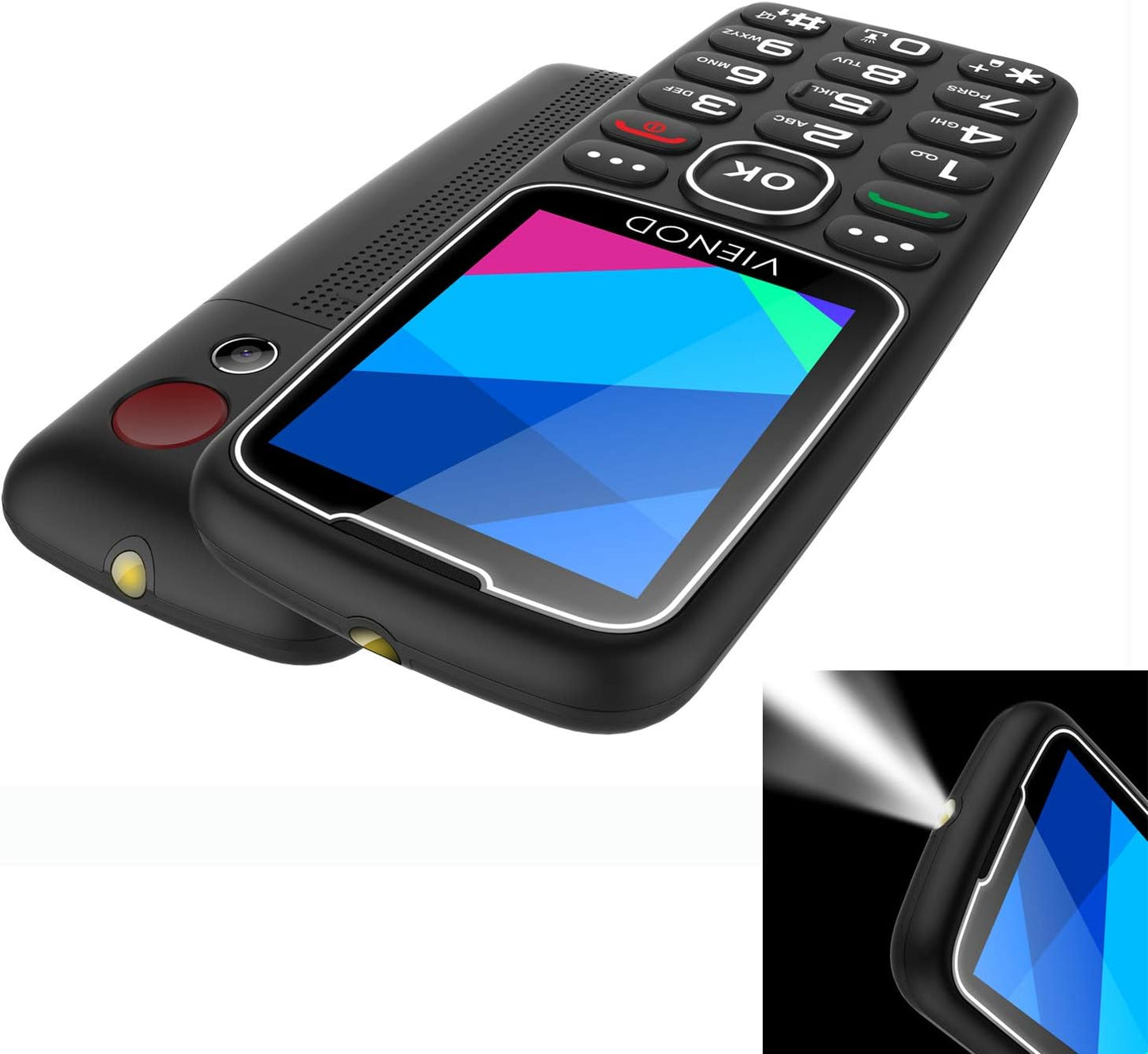 Vienod V206 Entsperrtes GSM-Mobiltelefon mit großen Tasten und SOS-Taste, 2,4-Zoll-Seniorenhandy, Taschenlampe und Ladestation