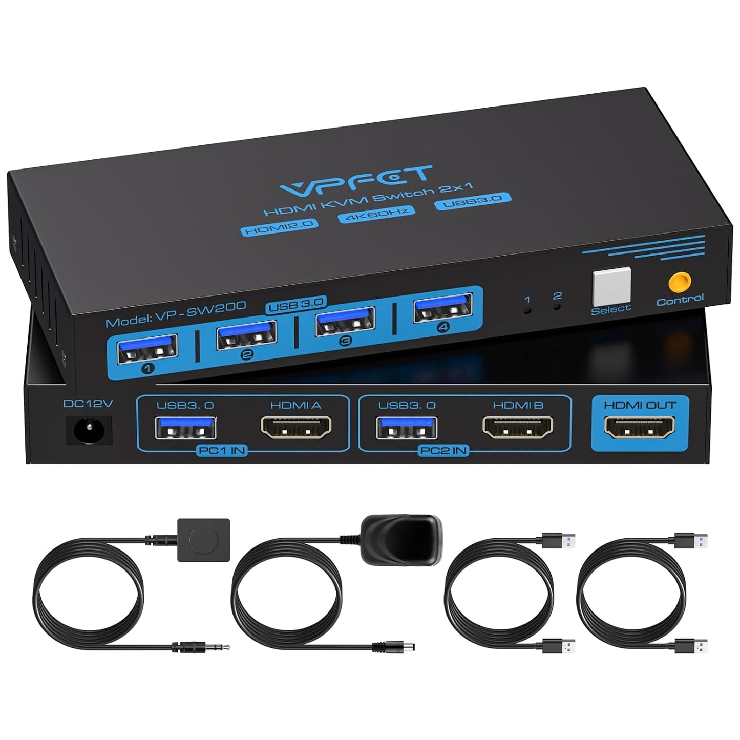 VPFET USB 3.0 HDMI KVM Switch 2 PC 1 Monitore 4K60Hz KVM-Switches