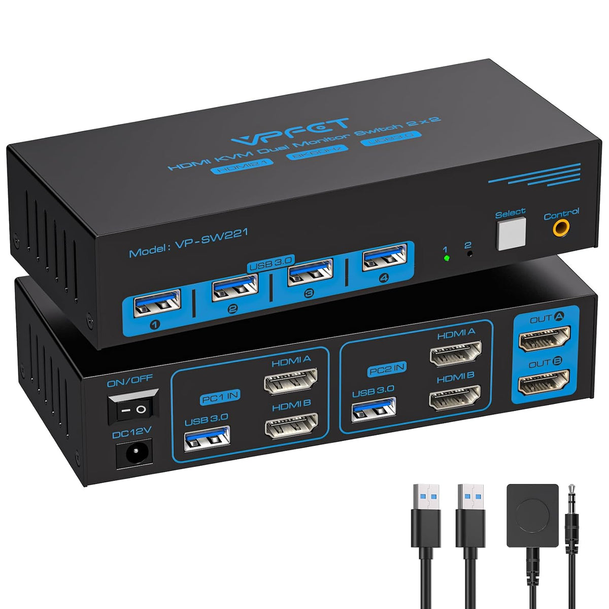 VPFET 8K HDMI KVM Switch 2 Monitore 2 Computer USB 3.0 Dual Monitor