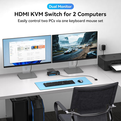 VPFET 8K HDMI KVM Switch 2 Monitore 2 Computer USB 3.0 Dual Monitor