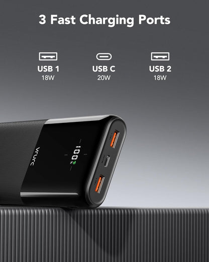 VRURC Powerbank 20000mAh, tragbares Ladegerät mit USB-C 20W Schnellladefunktion,