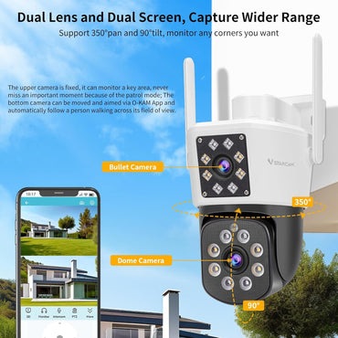 VSTARCAM Dual Lens WiFi Outdoor Kamera, 2MP Drahtlose Bewegungs Sirene Nachtsicht 360°