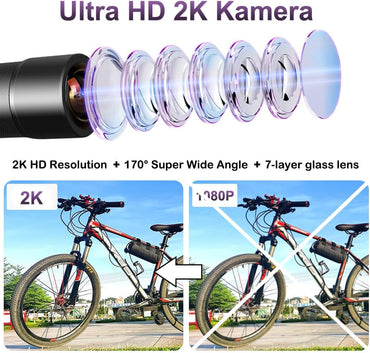 VSYSTO 2K Ultra High Resolution Fahrradkamera Nachtsicht Temperature Display Action Cam