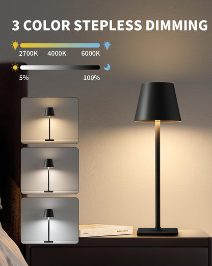 Visdanfo Kabellose Tischlampe, tragbare LED-Schreibtischlampe (2 pack) 4000 mAh, 3 Farben Schwarz