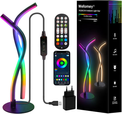 Wefomey LED Nachttischlampe Dimmbar, RGB Warmweiß APP Metall Dekolampe Spiral