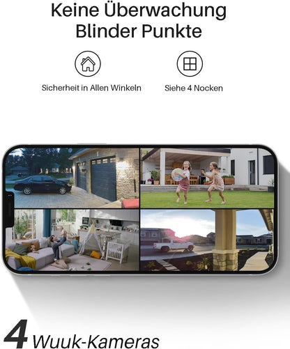 WUUK Überwachungskamera Aussen Akku 2K,32 GB Lokalem Speicher, Nachtsicht, 2.4/5GHz