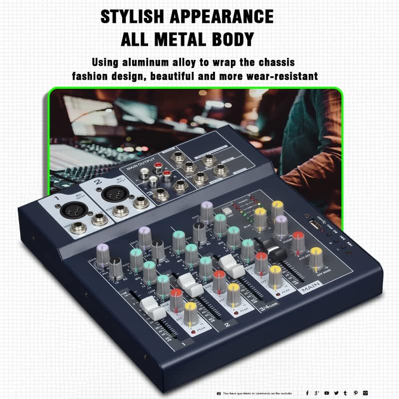 Professioneller Mixer | 4-Kanal-2-Bus-Mixer/mit USB-Audio-Schnittstelle,Stereo-Equalizer