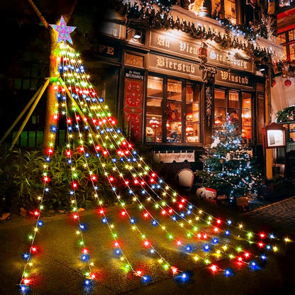LED Lichterkette für Weihnachtsbaum, 9*2m USB LED Lichterkette mit Sternspitze 432 LEDs Weihnachtsschmuck Sternlicht, 8 Beleuchtungsmodi Lichterkette mit Fernbedienung für Weihnachtsbaum (Multicolor) [Energieklasse D]