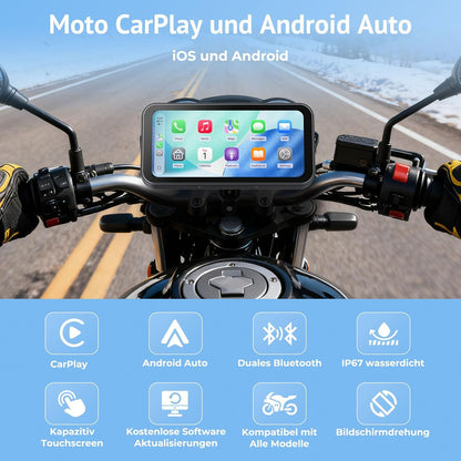 6,25" Motorrad CarPlay Display mit TPMS & Android Auto,OTA | IP67 wasserdicht