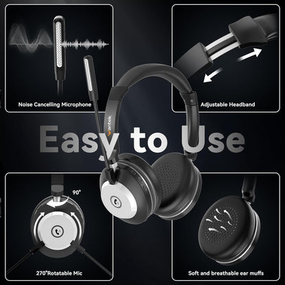 Wantek Wireless Headset mit Noise Cancelling Mikrofon und USB Dongle