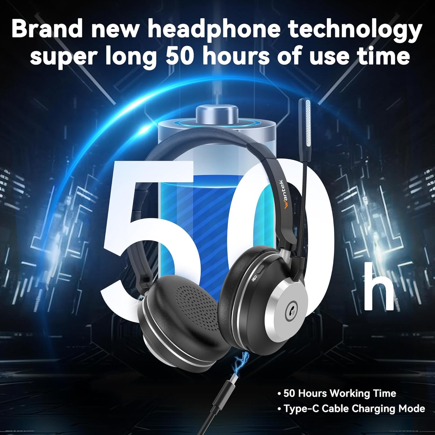 Wantek Wireless Headset mit Noise Cancelling Mikrofon und USB Dongle