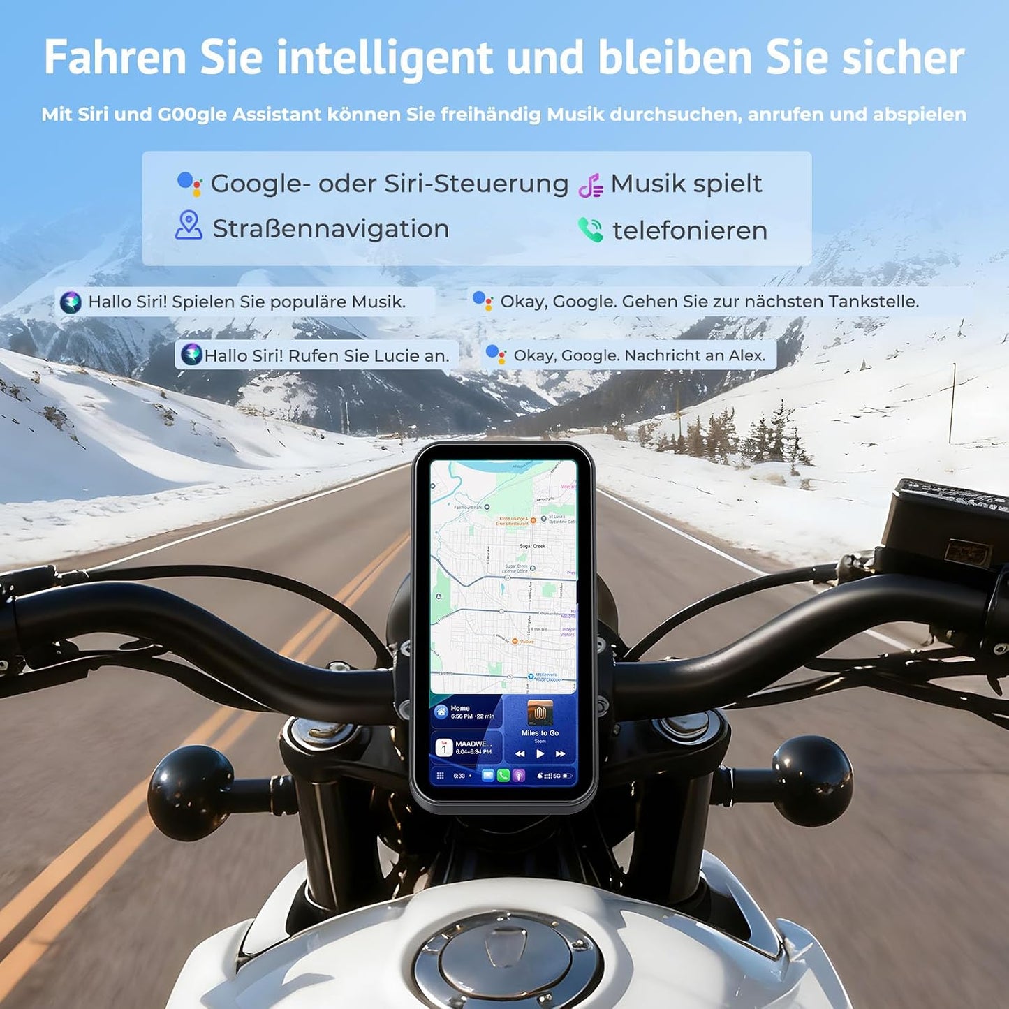 6,25" Motorrad CarPlay Display mit TPMS & Android Auto,OTA | IP67 wasserdicht