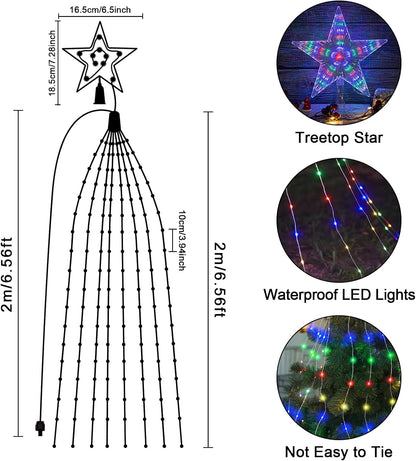 LED Lichterkette für Weihnachtsbaum, 9*2m USB LED Lichterkette mit Sternspitze 432 LEDs Weihnachtsschmuck Sternlicht, 8 Beleuchtungsmodi Lichterkette mit Fernbedienung für Weihnachtsbaum (Multicolor) [Energieklasse D]