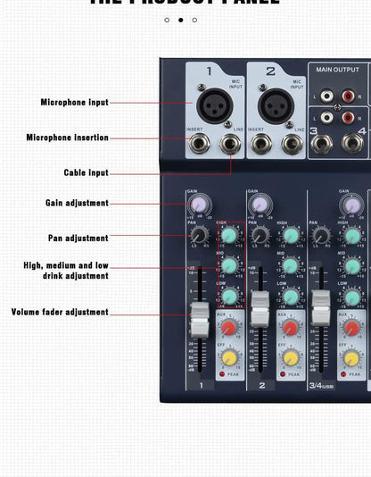 Professioneller Mixer | 4-Kanal-2-Bus-Mixer/mit USB-Audio-Schnittstelle,Stereo-Equalizer