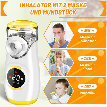 Wholede Inhalationsgerät Digitale mit Countdown,2 Maske und Mundstück, Leise,Gelb