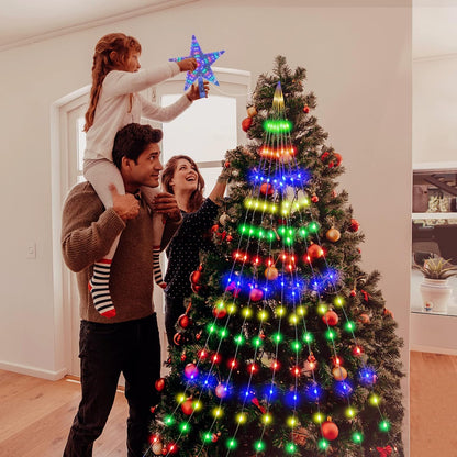 LED Lichterkette für Weihnachtsbaum, 9*2m USB LED Lichterkette mit Sternspitze 432 LEDs Weihnachtsschmuck Sternlicht, 8 Beleuchtungsmodi Lichterkette mit Fernbedienung für Weihnachtsbaum (Multicolor) [Energieklasse D]