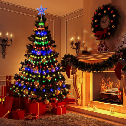 LED Lichterkette für Weihnachtsbaum, 9*2m USB LED Lichterkette mit Sternspitze 432 LEDs Weihnachtsschmuck Sternlicht, 8 Beleuchtungsmodi Lichterkette mit Fernbedienung für Weihnachtsbaum (Multicolor) [Energieklasse D]