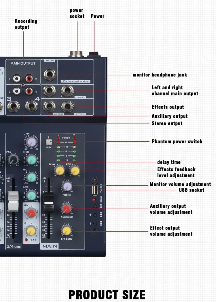Professioneller Mixer | 4-Kanal-2-Bus-Mixer/mit USB-Audio-Schnittstelle,Stereo-Equalizer