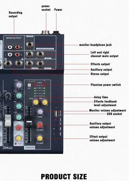 Professioneller Mixer | 4-Kanal-2-Bus-Mixer/mit USB-Audio-Schnittstelle,Stereo-Equalizer