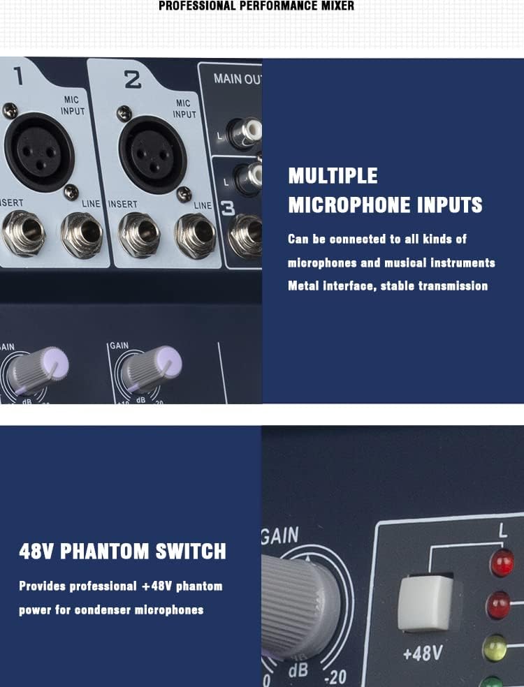 Professioneller Mixer | 4-Kanal-2-Bus-Mixer/mit USB-Audio-Schnittstelle,Stereo-Equalizer