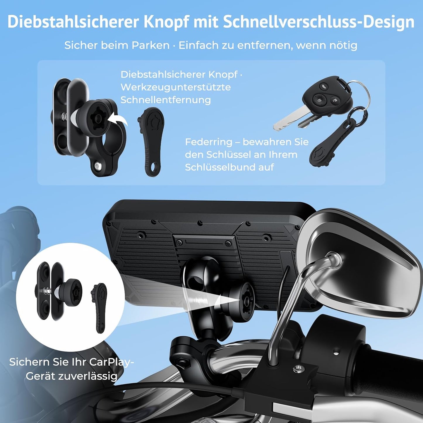 6,25" Motorrad CarPlay Display mit TPMS & Android Auto,OTA | IP67 wasserdicht