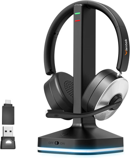 Wantek Kabelloses Headset, Bluetooth-Headset mit Mikrofon mit Geräuschunterdrückung