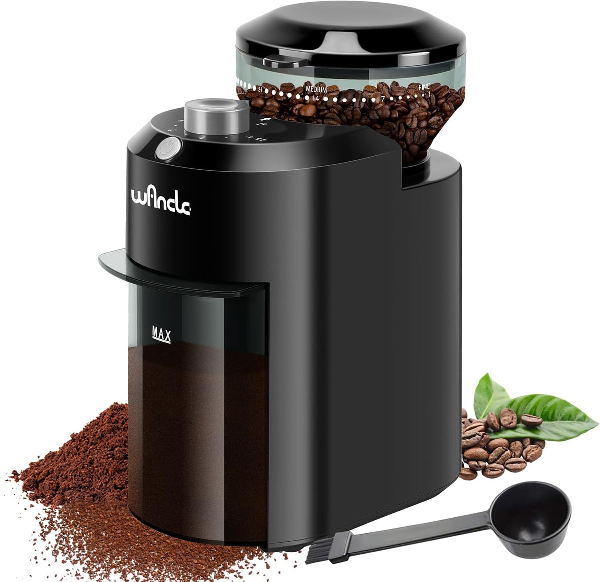 Wancle Elektrische Kaffeemühle für Kaffeebohnen mit 28 Präzisen Mahlstufen