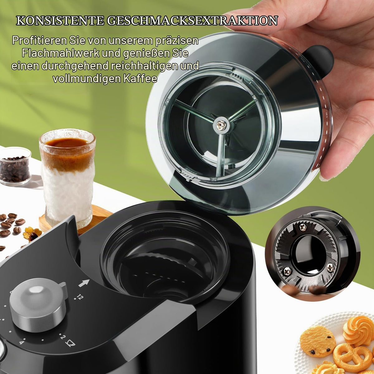 Wancle Elektrische Kaffeemühle für Kaffeebohnen mit 28 Präzisen Mahlstufen
