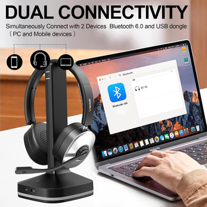 Wantek Kabelloses Headset, Bluetooth-Headset mit Mikrofon mit Geräuschunterdrückung