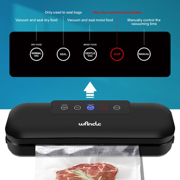 Wancle Vakuumiergerät, 4-in-1 Lebensmittel-Vakuumierer für Sous Vide und Lebensmittelaufbewahrung, Automatisches Vakuumverpackungssystem mit 10 Vakuumierbeuteln, Kompaktes Design (Tiefschwarz)