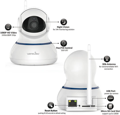 Wansview Kabellose 1080P-Überwachungskamera, WLAN, Zwei-Wege-Audio und Nachtsicht,