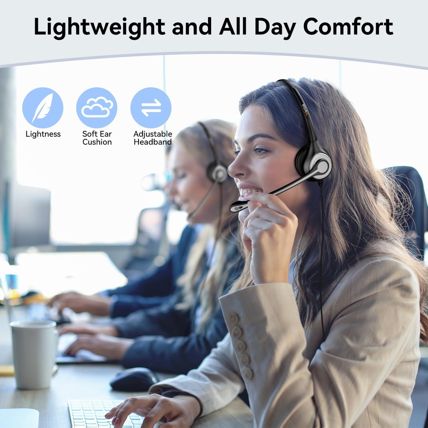 Wantek 2,5mm Klinke Headset Telefon mit Mikrofon Noise Cancelling & Lautstärkeregler Schwarz