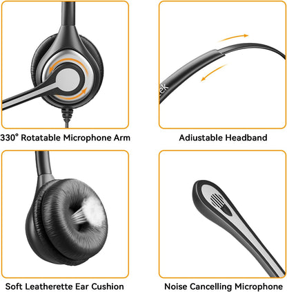 Wantek 2,5mm Klinke Headset Telefon mit Mikrofon Noise Cancelling & Lautstärkeregler Schwarz
