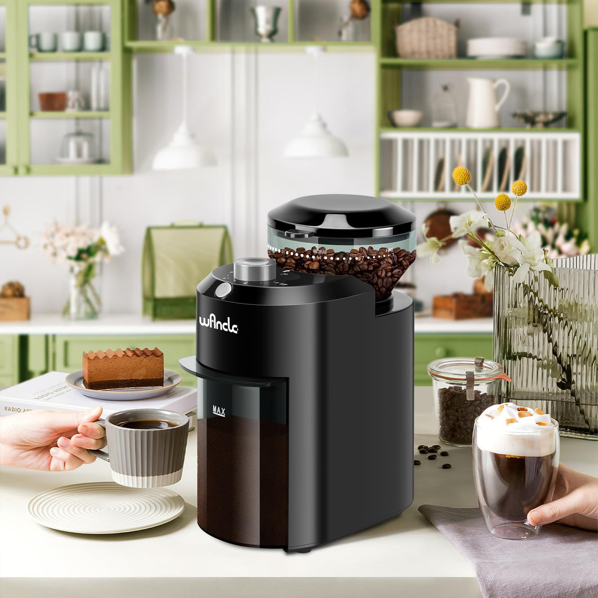Wancle Elektrische Kaffeemühle für Kaffeebohnen mit 28 Präzisen Mahlstufen