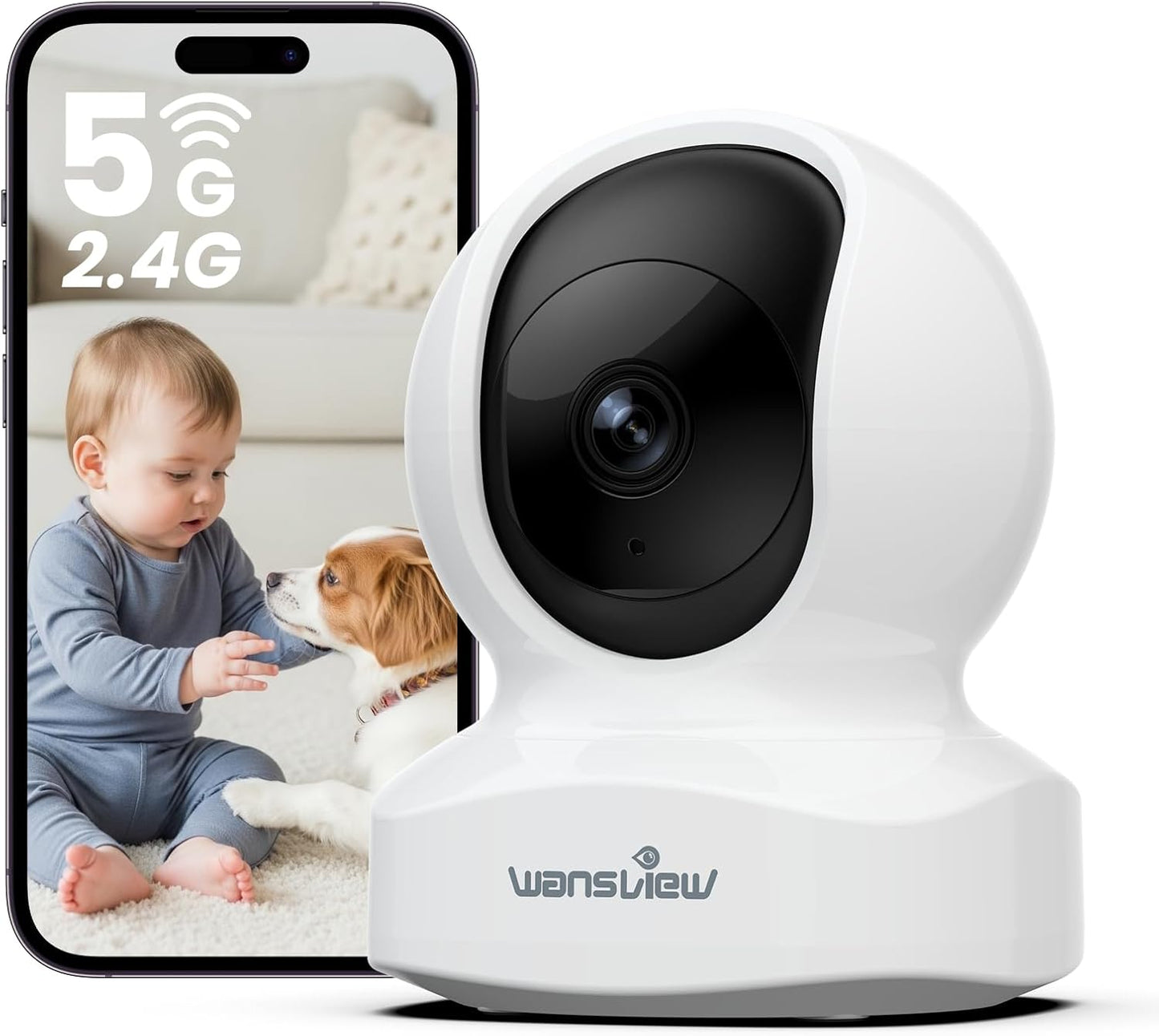 Wansview Q5 3K 5MP 2,4G/5G Babyphone,Überwachungskamera,Bewegungserkennung Weiß