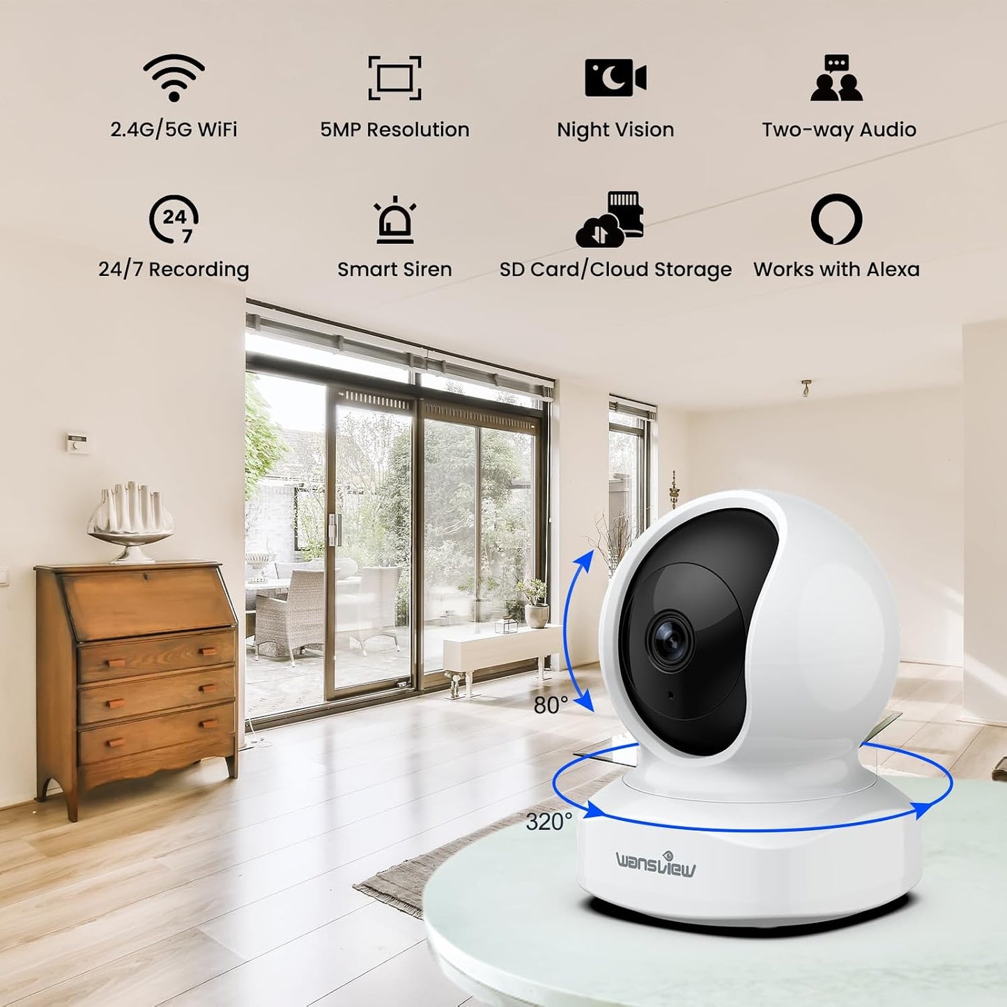 Wansview Q5 3K 5MP 2,4G/5G Babyphone,Überwachungskamera,Bewegungserkennung Weiß