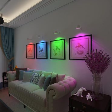 2 X Magnetische Wandleuchter, 16 RGB-Farben, dimmbar, wiederaufladbar, batteriebetrieben, USB, Bildmalerei, Wandleuchte mit Fernbedienung, 360° drehbar, magnetische Kugel, LED-Wandleuchte (weiß)