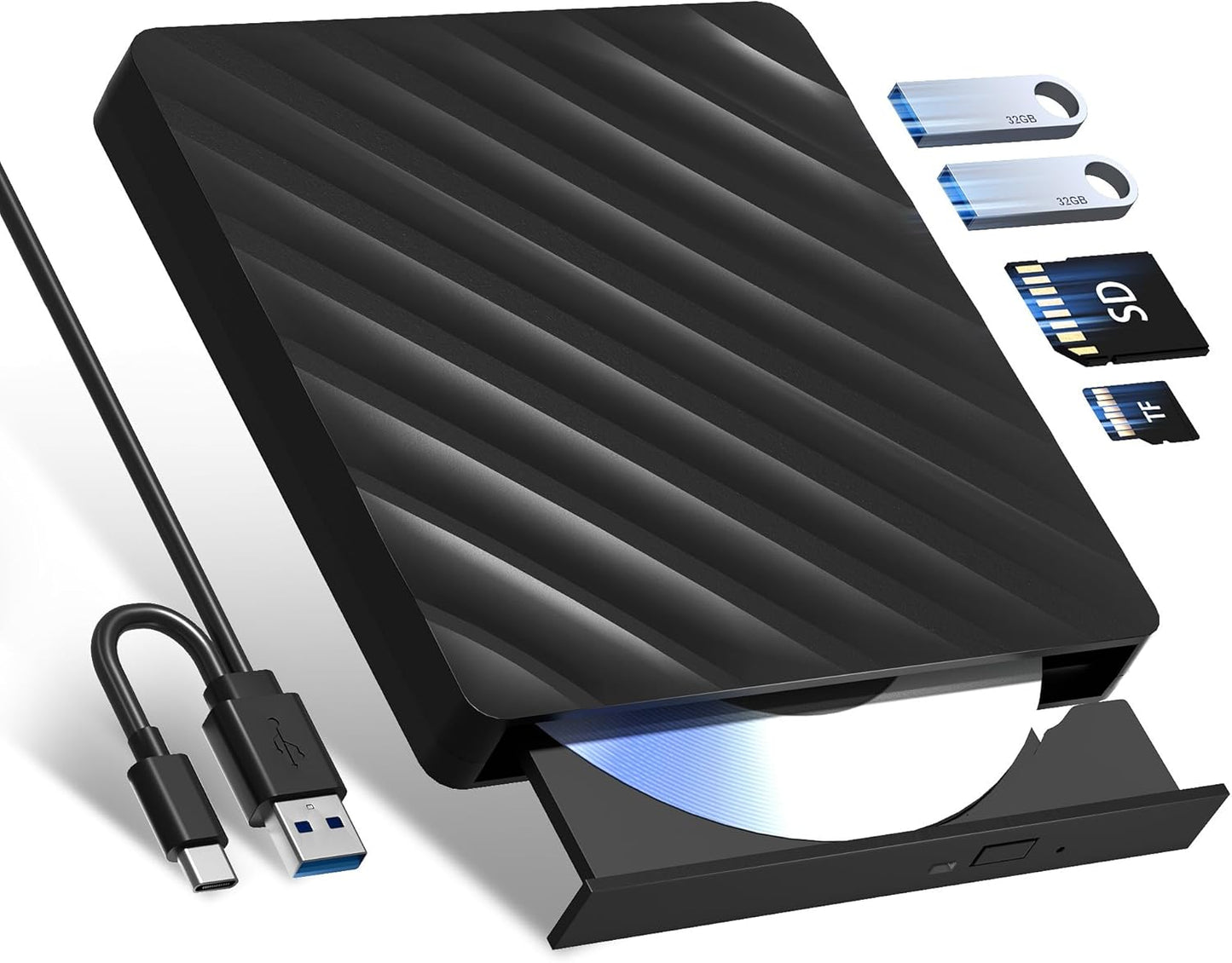 Wbacon 5-in-1 externes Blu-ray-Laufwerk, USB 3.0 Typ-C, schlanker,mit SD/TF-Kartenleser,