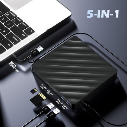 Wbacon 5-in-1 externes Blu-ray-Laufwerk, USB 3.0 Typ-C, schlanker,mit SD/TF-Kartenleser,