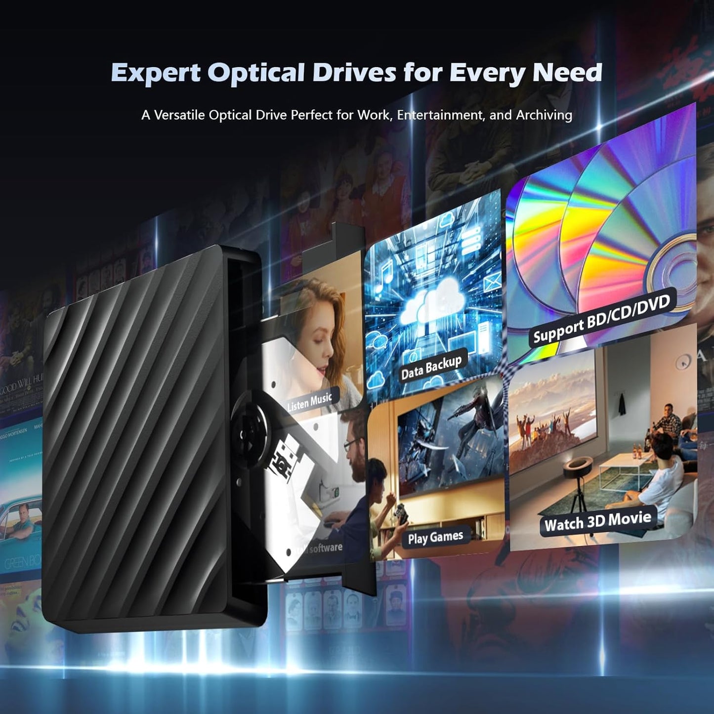 Wbacon 5-in-1 externes Blu-ray-Laufwerk, USB 3.0 Typ-C, schlanker,mit SD/TF-Kartenleser,