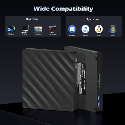Wbacon 5-in-1 externes Blu-ray-Laufwerk, USB 3.0 Typ-C, schlanker,mit SD/TF-Kartenleser,