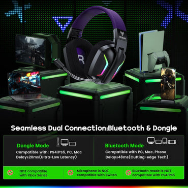 WESEARY WG1 2,4 GHz kabelloses Gaming-Headset,RGB mit Mikrofon für PS5,PS4,PC