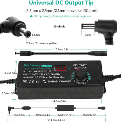 Wefomey 120 W Universal-Netzteil, verstellbar, DC 4 V ~ 24 V, variabler Schaltung, AC/DC-Adapter