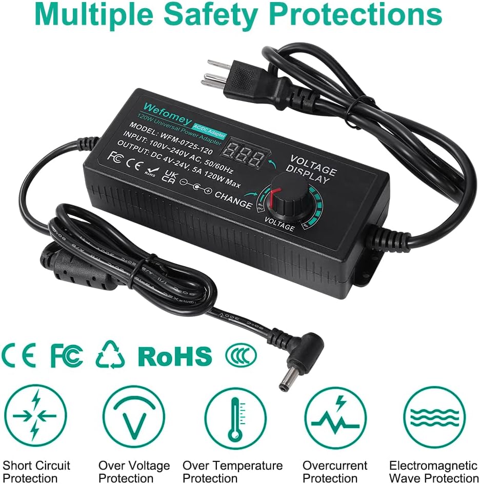 Wefomey 120 W Universal-Netzteil, verstellbar, DC 4 V ~ 24 V, variabler Schaltung, AC/DC-Adapter