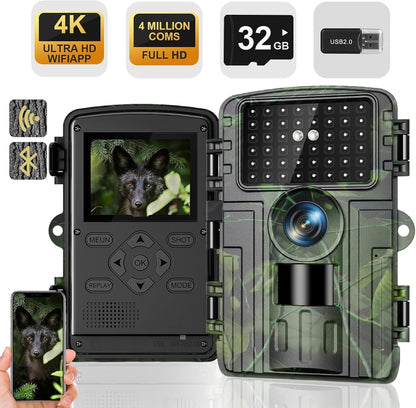 Wildkamera 4K,60MP Full HD WLAN mit Handyübertragung APP, Bewegungssensor, Nachtsicht